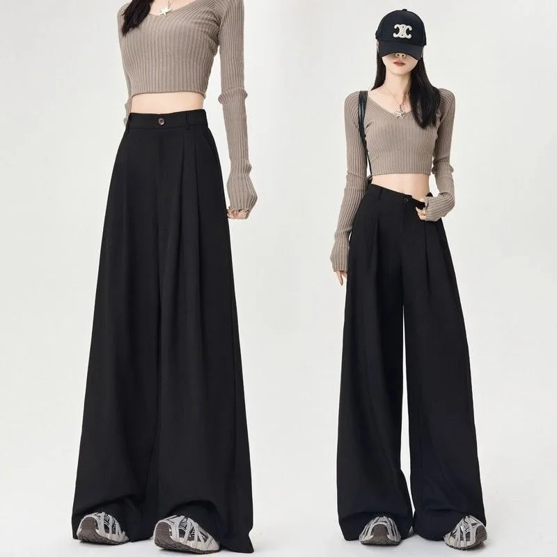 High-end Black Suit Pants Women's 2026 Autumn and Winter New High-waisted and Thin Loose Pendant Mopping Casual Wide-leg Pants