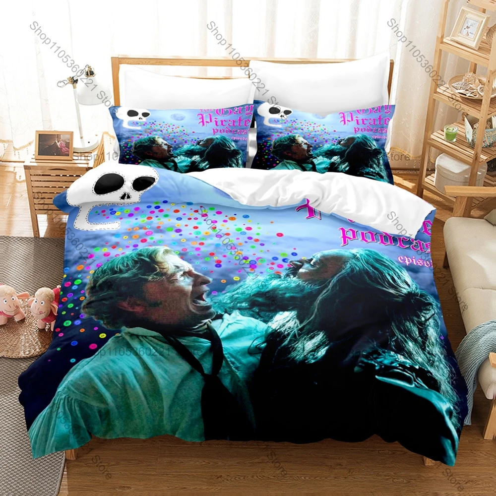 Our Flag Means Death Themed Bedding Set, Duvet Cover + 2 Pillowcases Retro Pirate Character Pattern for Daily Use