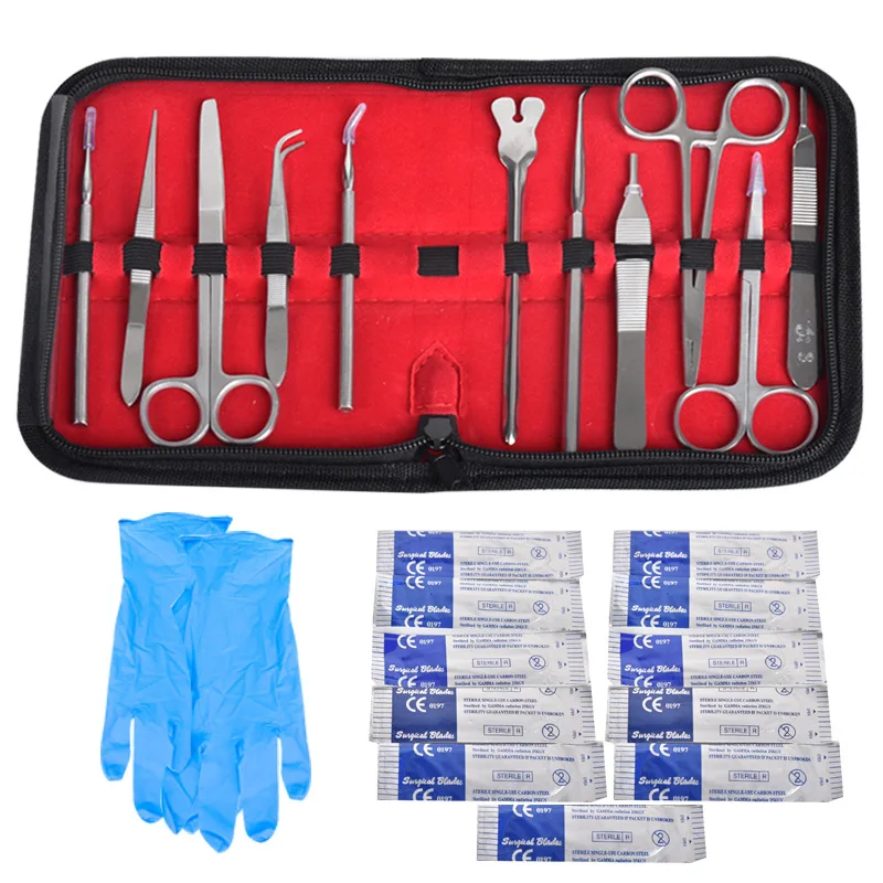 22Pcs Stainless Steel Dissection Kit – Scalpel, Scissors, Tweezers, Probe for Biology & Dental Surgery