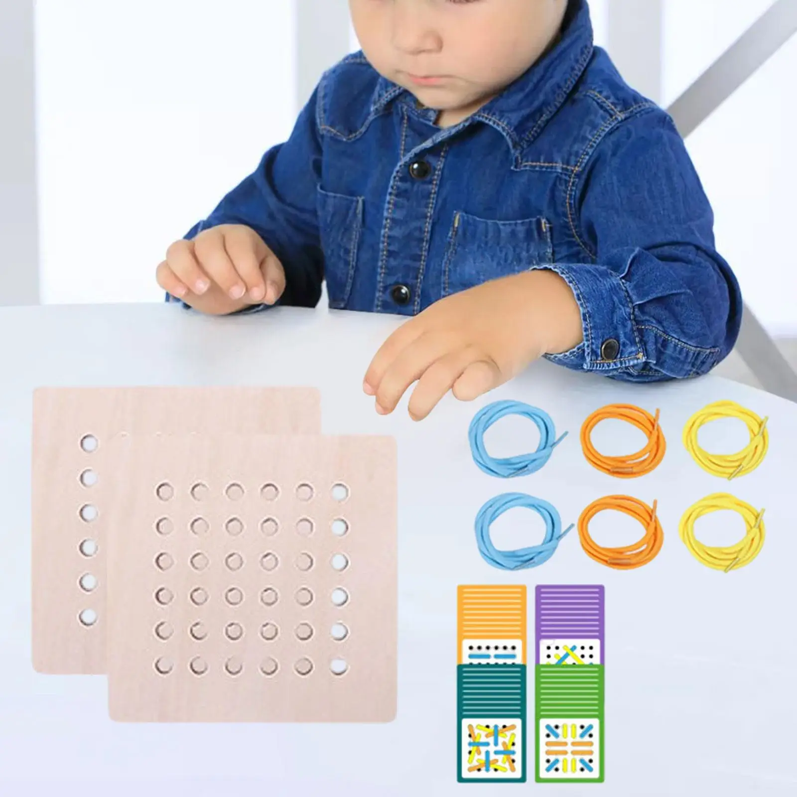 

Threading Toys Rope Threading Game Wooden Board Preschool Learning Montessori Lace up Shaped Toy Lacing Toys for Age 3 4 5 6