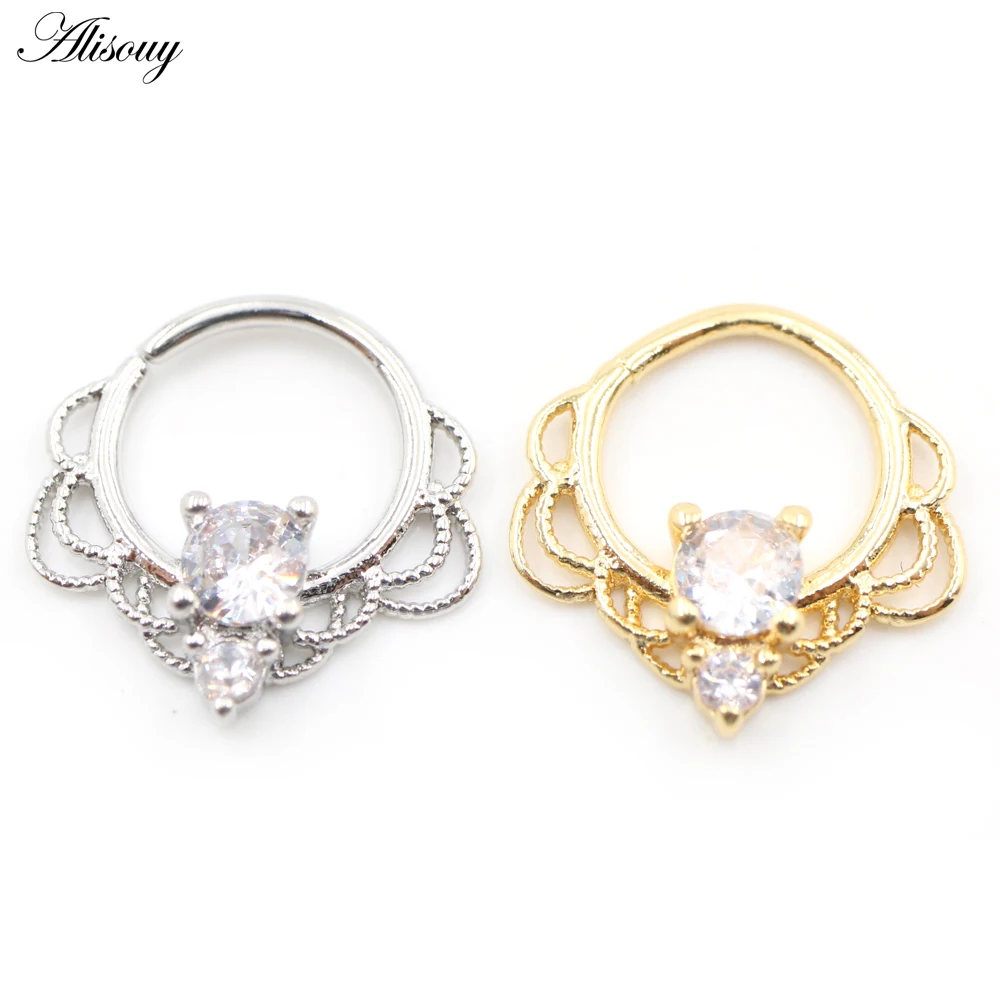 1PC Copper Multi-Color Round Zircon CZ Nose Rings Daith Ear Captive Tragus Cartilage Helix Hoop Earrings Piercing Body Jewelry
