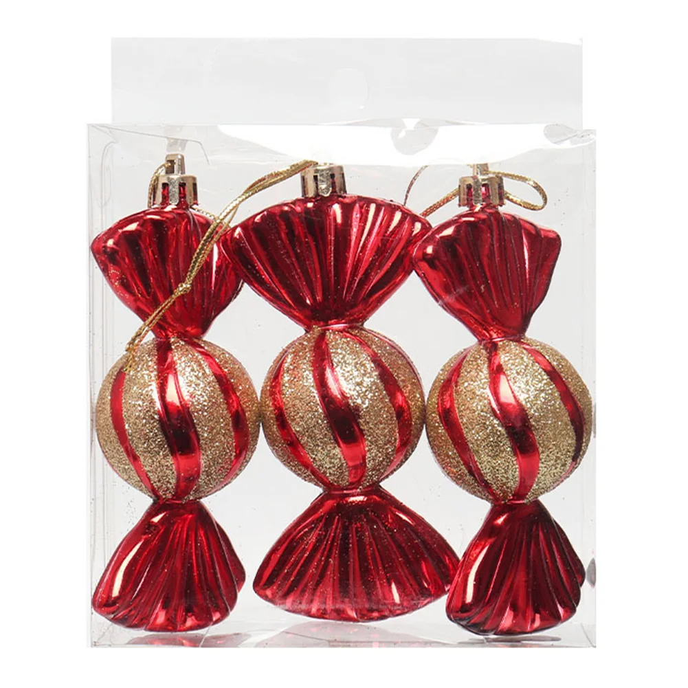Shatterproof Candy Shaped Christmas Tree Ornaments Set of 3 with Unique Designs for Holiday Decorating and Festive Celebrations