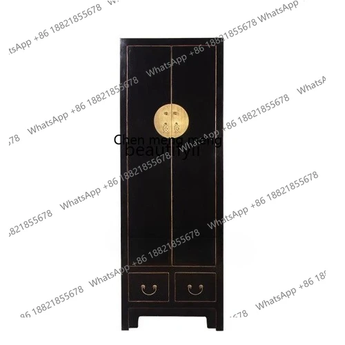 

New Chinese solid wood neoclassical retro file cabinet wardrobe black edging old cabinet