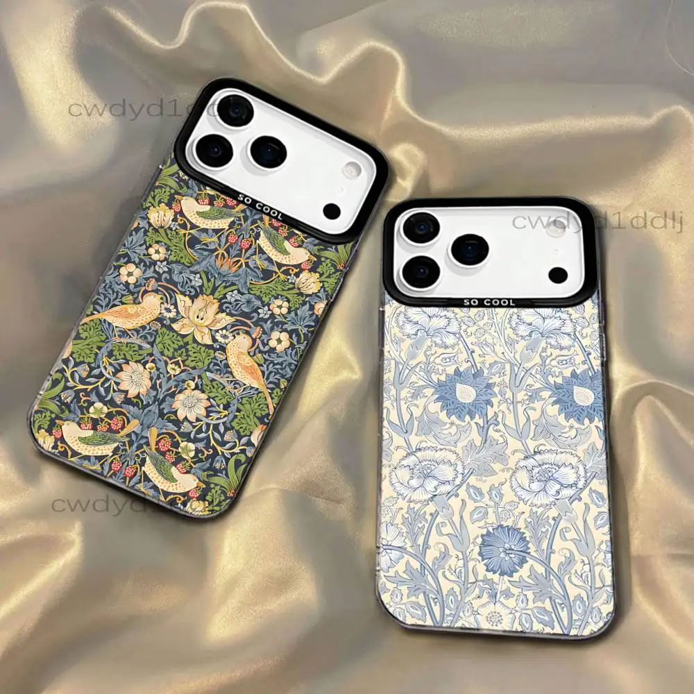 

William Morris Strawberry Thief Phone Case For iPhone 17,16,15,14,13,12,X,8,Pro,Max,Plus,SE4,Air,Mini HD Black IMD Matte