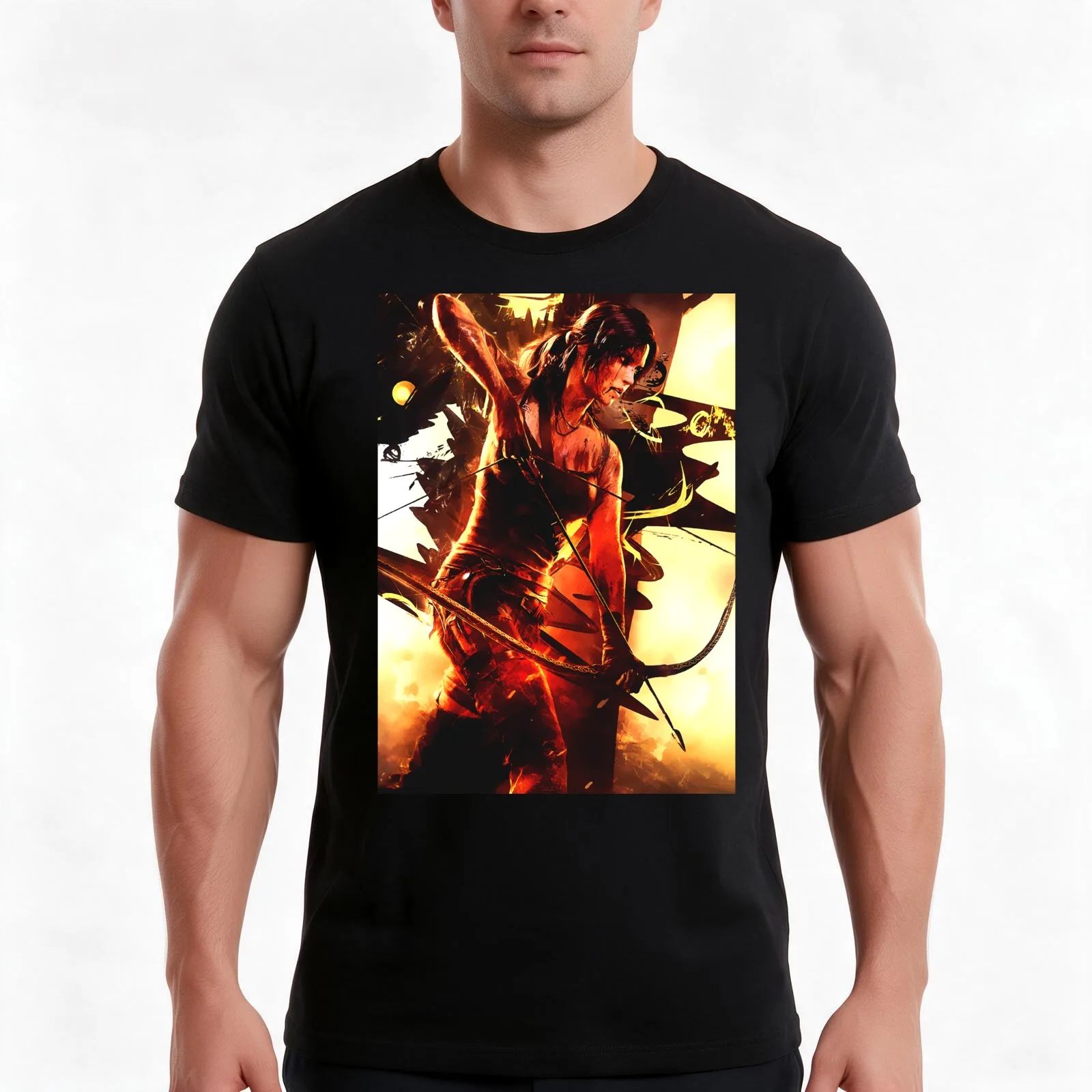 Tomb Raider Lara Croft T-Shirt, Summer Casual Cotton Tee, Oversized Streetwear Tops, Vintage Graphic Print, Unisex Men Women