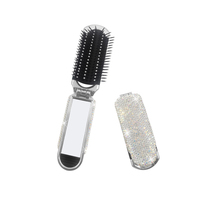 Mini Portable Folding Comb Mirror 2in1 Diamond Air Cushion Comb Bling Rhinestone Cosmetic Travel Pocket Hair Brush Makeup Tool