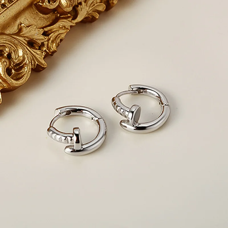 100% 925 Sterling Silver Geometric Earring for Women Girl Fashion Nail Shape Texture Design Jewelry Party Gift Dropshipping
