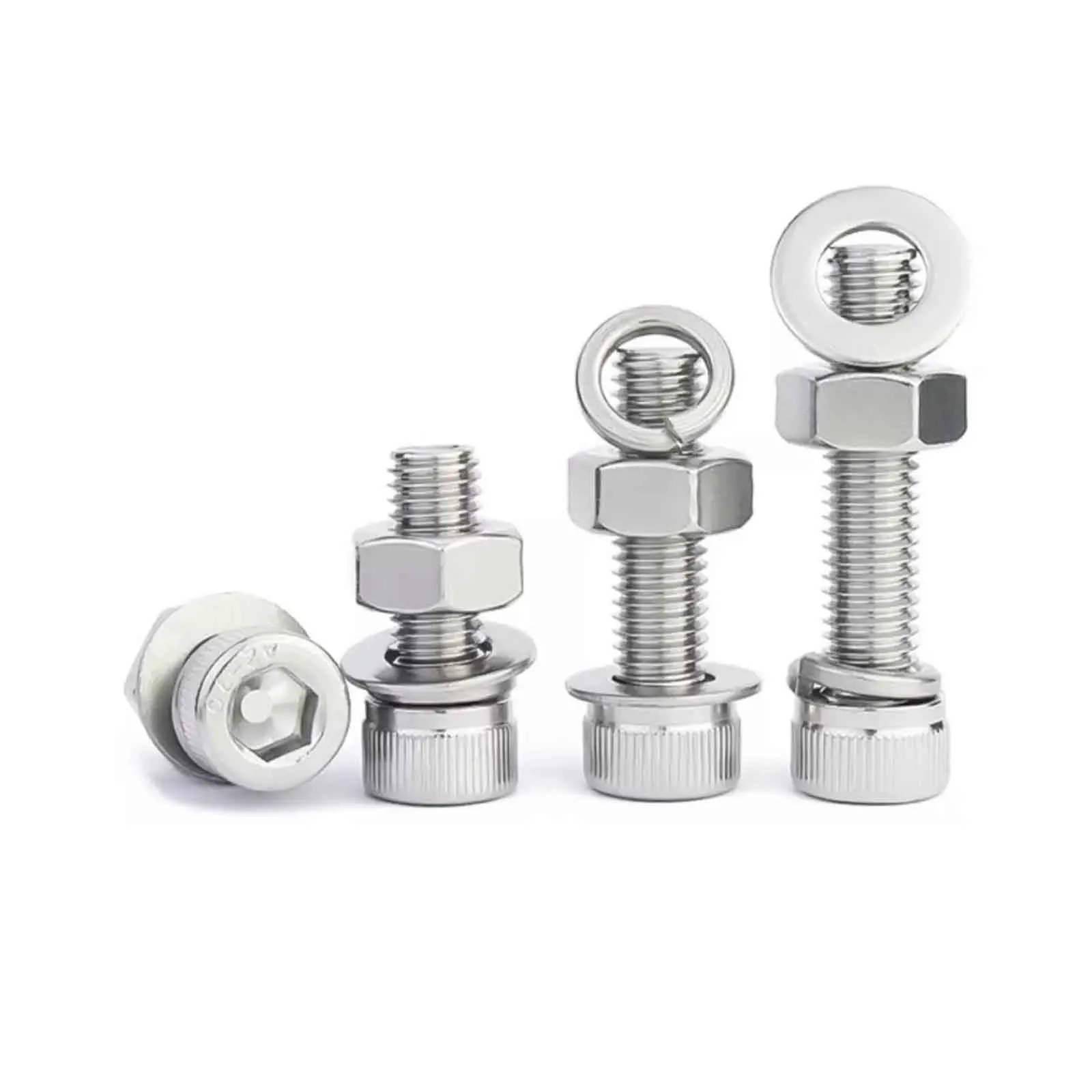 1/30sets 304 Stainless Steel Hex Socket Bolt Screw Nut washers Full Set, Screw Rod Combination Kit M2.5 M3 M4 M5 M6 M8 M10M12M14