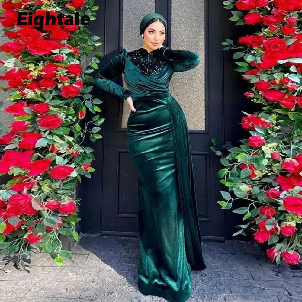 

Eightale Formal Women's Evening Dresses Muslim Velvet Arabic Green Celebrity Prom Party Dress vestidos de ocasión formales