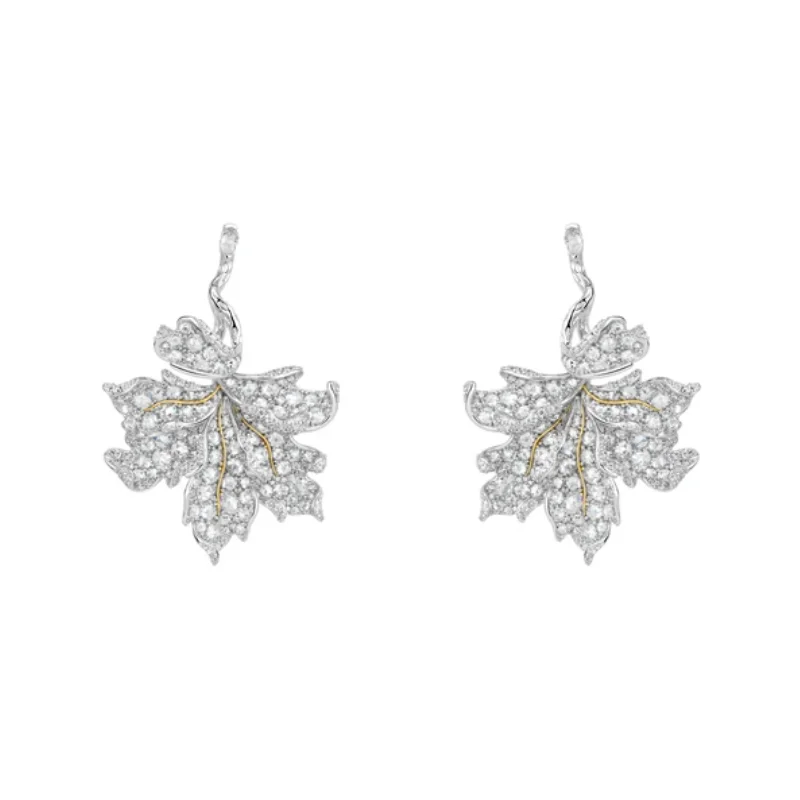 

Серьги Bellux из серебра 925 пробы с синтетическим цирконом, белые, сияющие, полностью инкрустированные, в форме кленового листа, роскошные, модные