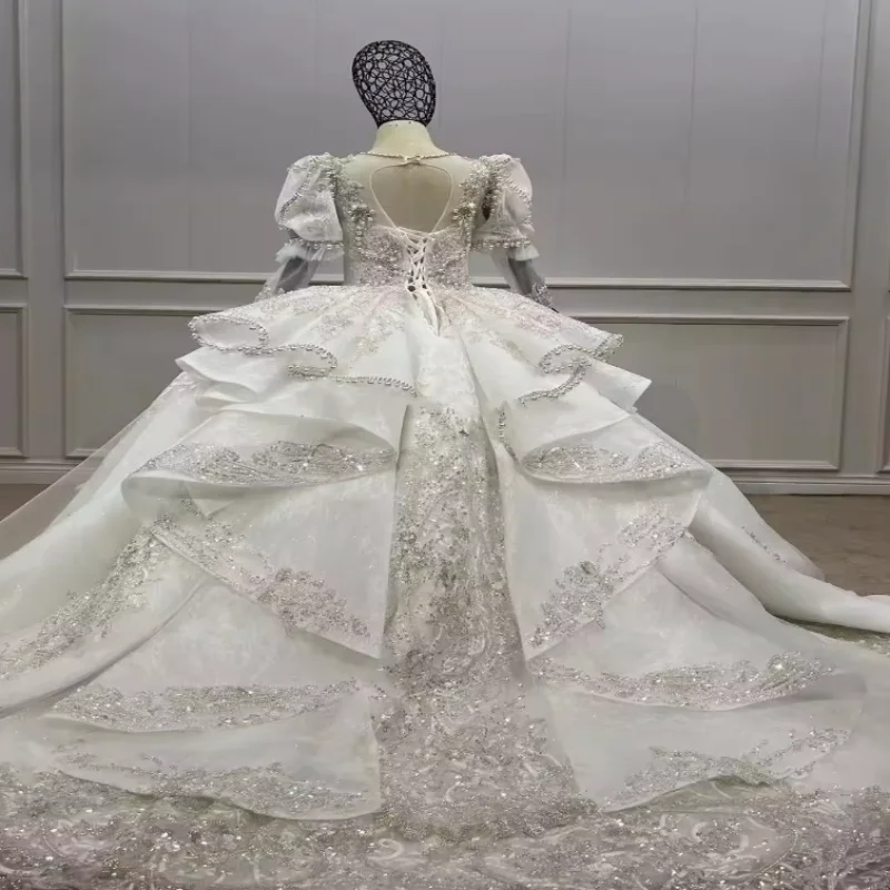 Vestido de flores blancas de lujo para niñas pequeñas, bordado de cuentas, vestidos de fiesta de boda, disfraces de actuación, vestidos de fiesta de graduación