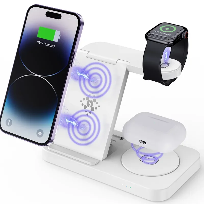 for Magnetic Wireless Charger 3 in 1 Folding Stand for Phone Earphones Watch