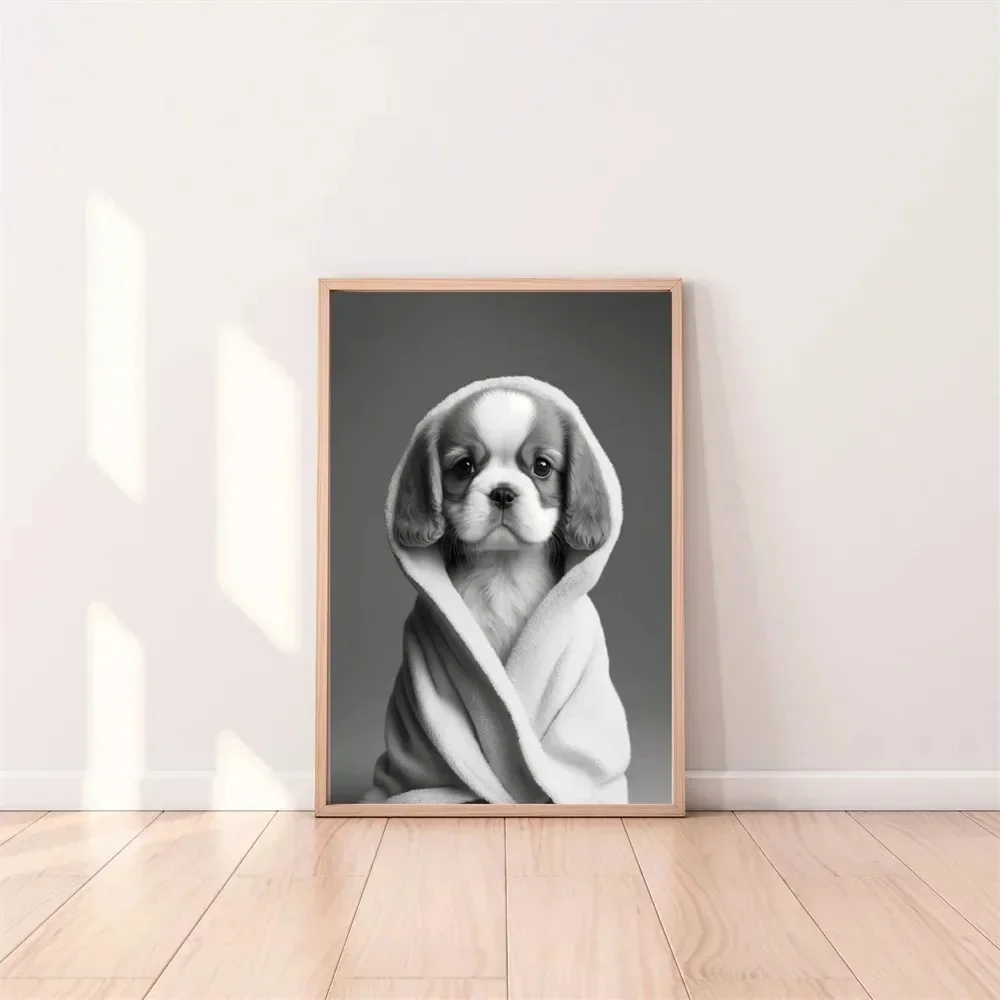 Panda Monkey Tiger Wearing Bathrobe Cold Winter Animal Canvas Printing Fun Art Mural Bathroom Toilet Home Decoration Picture