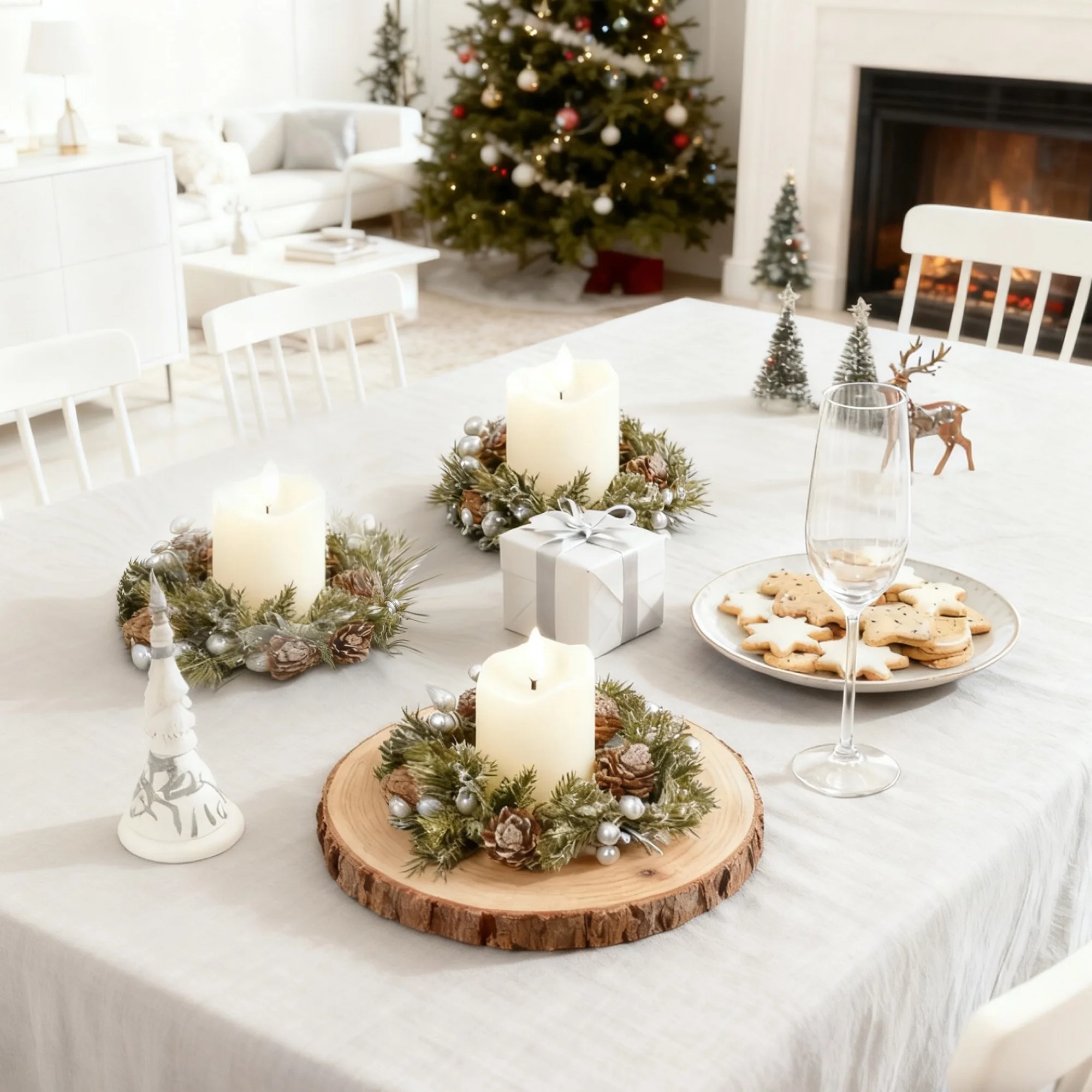 

Candle Rings Set of 6, Christmas Candle Wreaths with LED Candles & Glass Cup for Table, Door, Cabinet & Window Decor