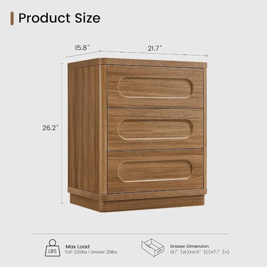 منضدة مع 3 أدراج 21.7 بوصة عرض × 15.8 بوصة (عمق) طاولات بجانب السرير كبيرة الحجم لغرفة النوم بجانب السرير للتخزين الحديث #2