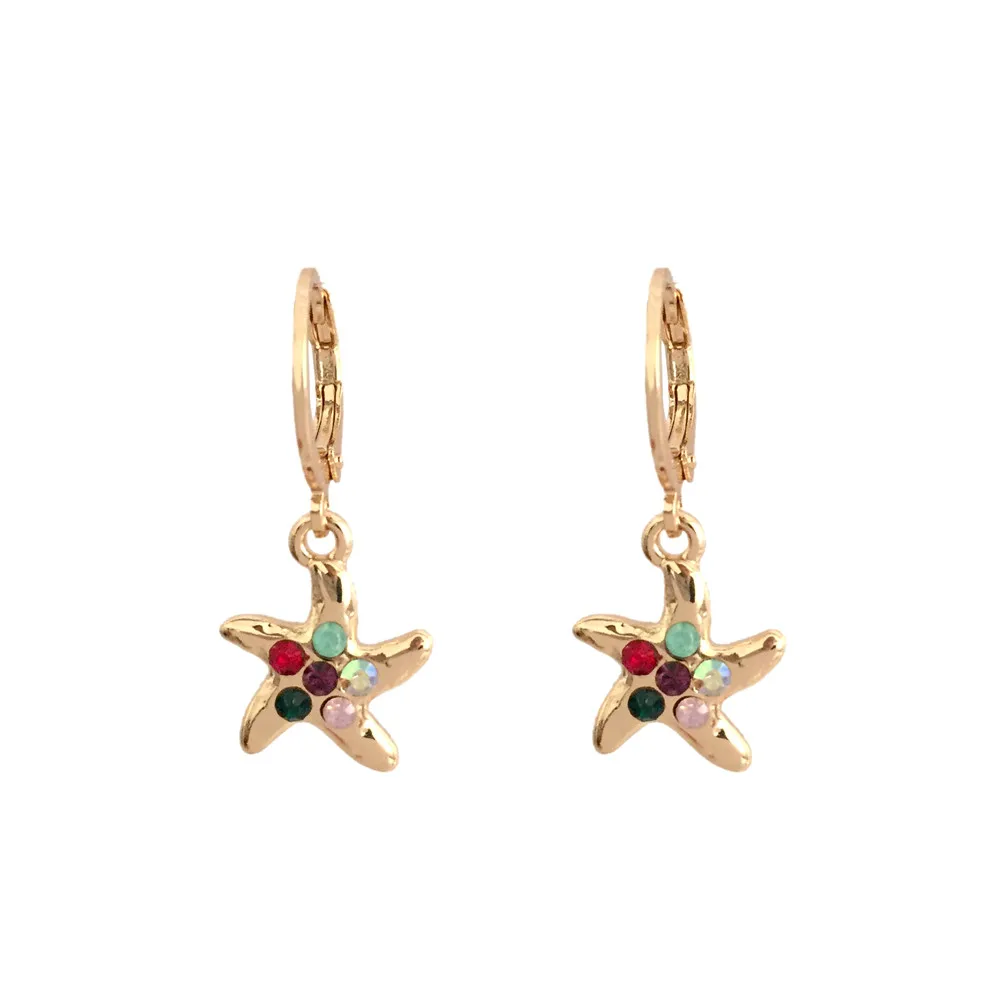 Colorful Crystal Starfish Dangle Earrings for Women Gold Tone Sea Animal Drop Earrings Fashion Jewelry Beach Boho Summer Access