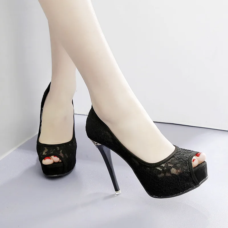 2023 HOT Women Pumps Lace Peep Toe 12CM Thin Heels Waterproof platform Wedding Dress Office High Heel shoes woman