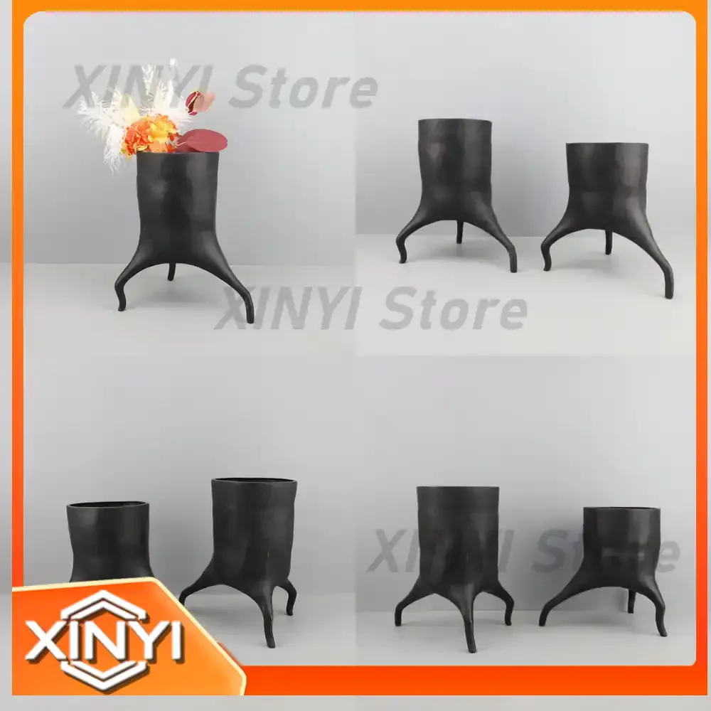 Geometric Abstract Art Three-Legged Flower Vase Decor for European Style Luxury Home Decoration for Living Room Bedroom TV