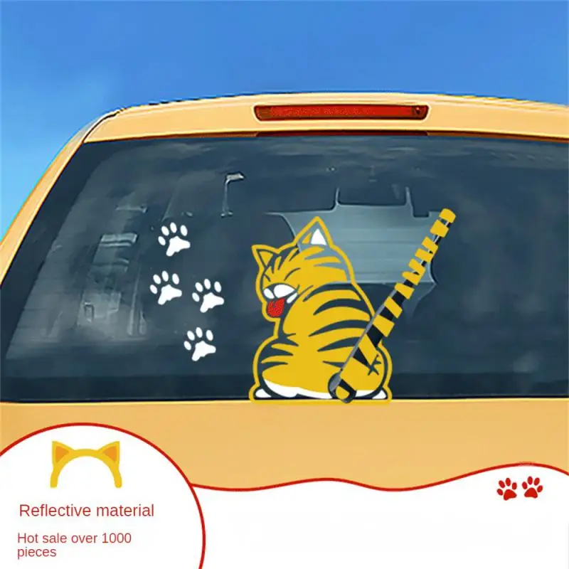 สติกเกอร์ปัดน้ำฝนสะท้อนแสงกระจกหลังสำหรับรถยนต์สติกเกอร์รูปแมวติดขอบท้ายรถอุปกรณ์ตกแต่งสติกเกอร์ประดับรถยนต์ใหม่