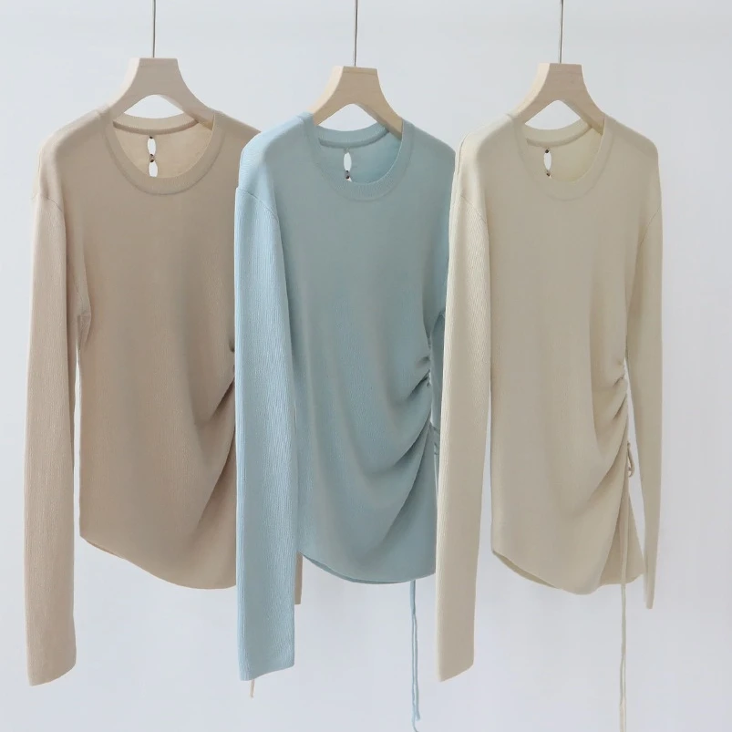 

Pullovers Women Tops Sweaters Knitted Round Neck Full Sleeve Work Jumpers Y2k Streetwear Elegant Splice Knit 2025 Autumn Sweater