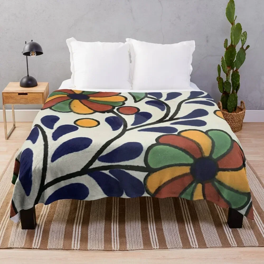 Glazed Talavera Floral on Ceramic Hand Painted Mexican Tile Throw Blanket Cozy Napping Blanket Gift for Mom Dad