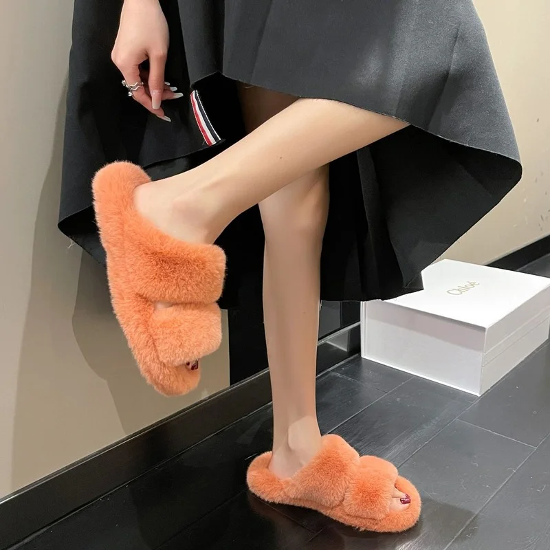 2022 Winter Fashion Soft Warm Comfort Flat Fur Slipper Brand Designer Slip on Loafers Mules Flip Flops Casual Ytmtloy Indoor