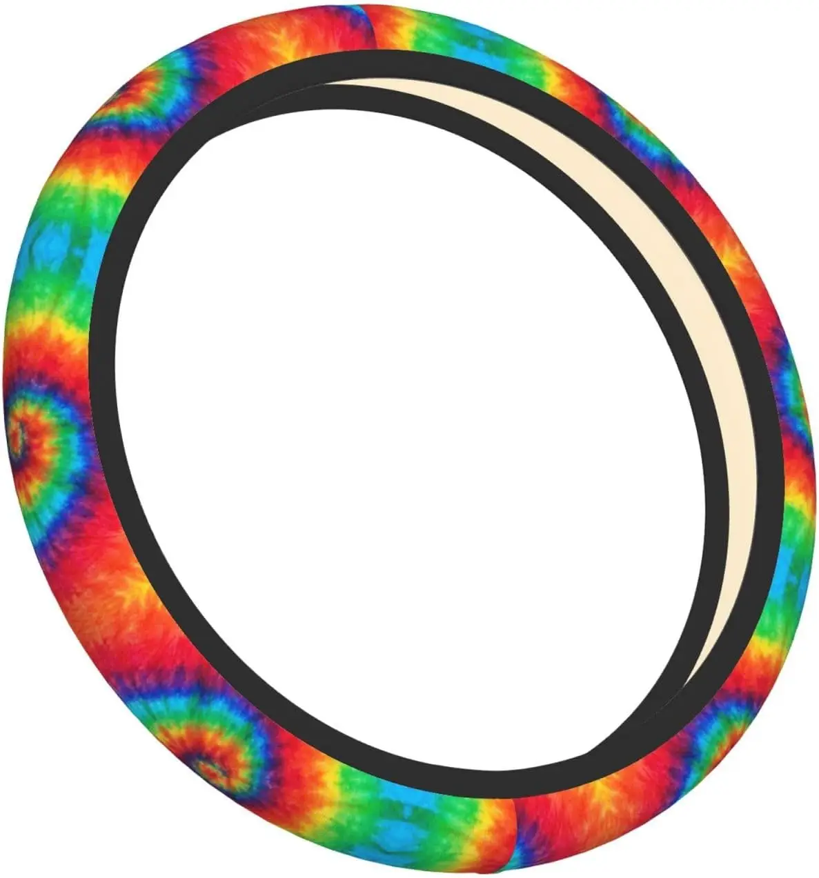 Spiral Rainbow Tie Dye Auto Car Steering Wheel Cover Universal 15 Inch Neoprene Interior Decor Protection Accessories