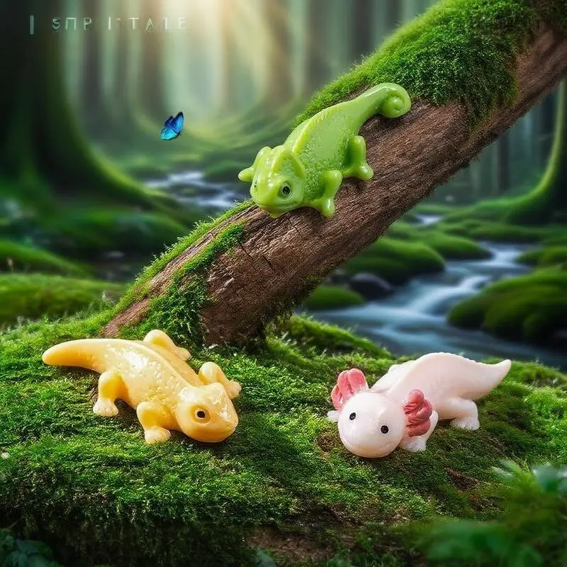 10pcs Mini Resin Axolotl, Miniature Resin Tiny Ornament Displays, Home Micro Landscape Moss Potted Plants Decor