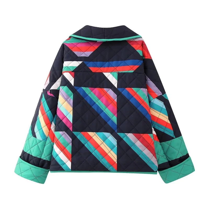 Chaqueta de algodón de manga larga con puños anchos y frente abierto multicolor para mujer, estilo moderno, ropa informal de invierno.