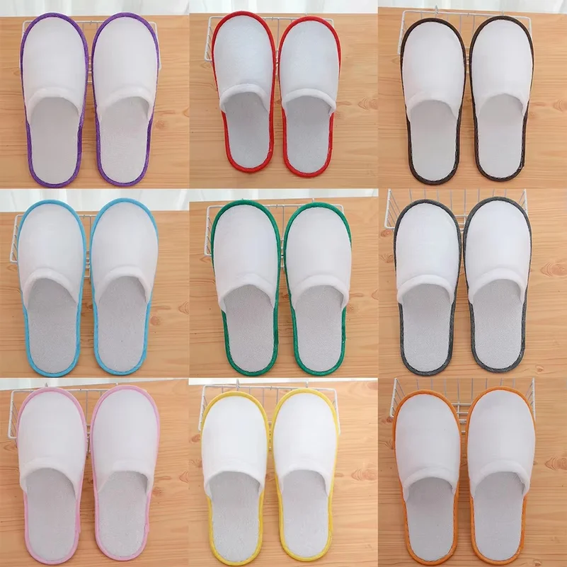 20Pair Lot Hotel Slippers Men Womens random color Velvet Travel Disposable Cotton Home Hospitality Shoes Cheap SPA Guest Slides