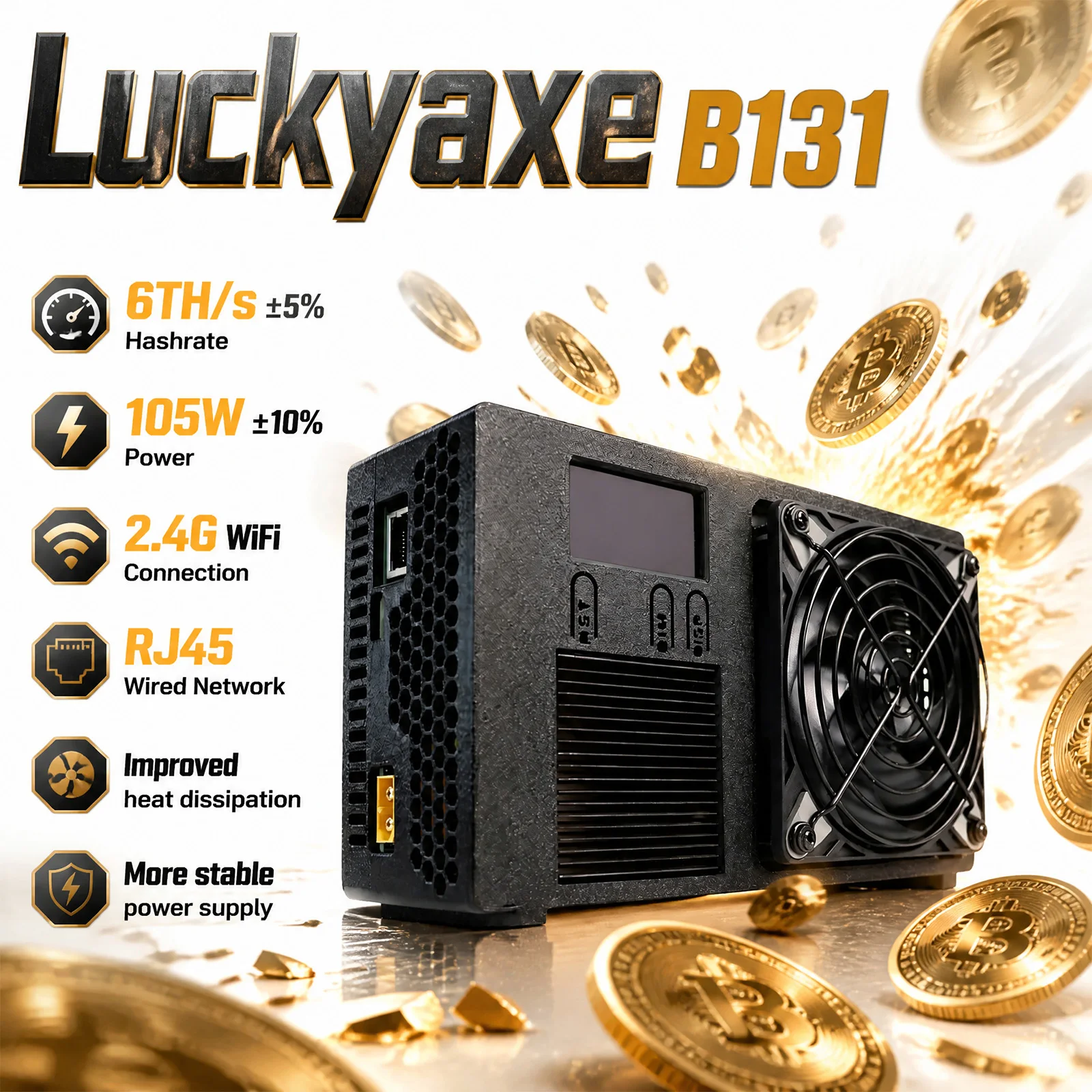 Luckyaxe B131 Bitcoin Mining Machine Solo 6TH/s BM1373 Chip Lottery Miner for Cryptocurrency Hardware