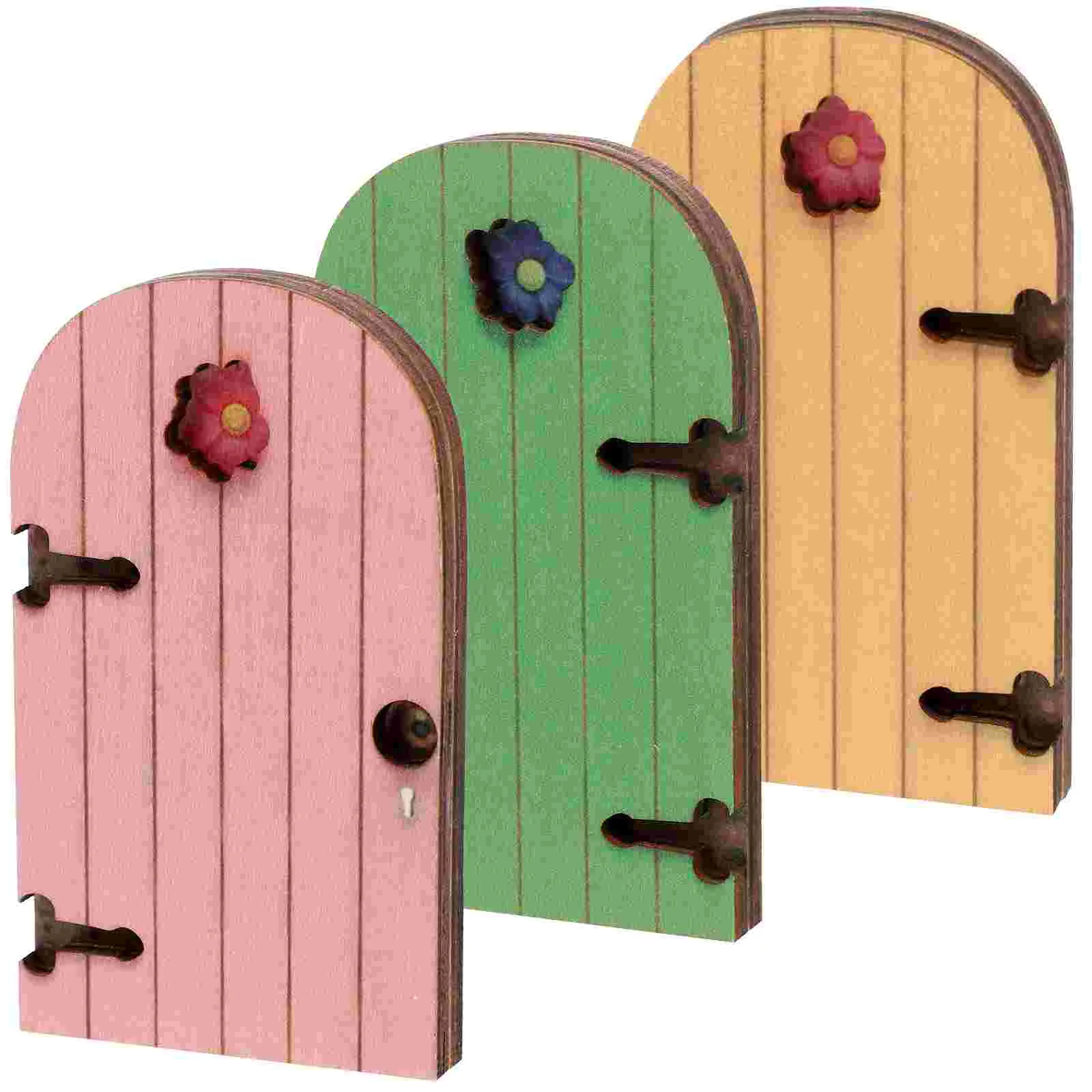 3 Pcs Fairy Door Decoration Set Wooden Miniature Adornment Craft Statue Garden Outdoor Door nament Kids Gift