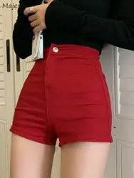 Red Denim Shorts Women Sexy High Waist Skinny Korean Style All-match Hot Ladies Vintage Chic Casual Streetwear Popular