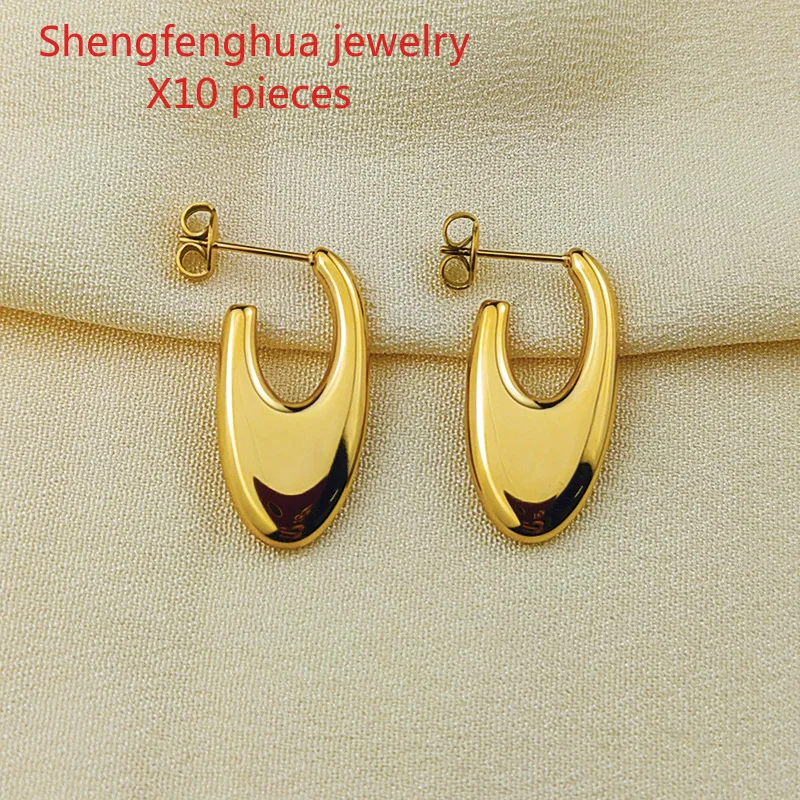 

Free shipping 10pcs Free shipping fashion earrings women's personality niche stainless steel flat arc earrings 18K gold-plated s