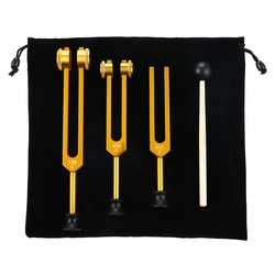 Set di 3 diapason (128Hz, 256Hz, 512Hz) Kit diapason per guarigione, Chakra, terapia del suono, forcella a cursore sonico (oro)