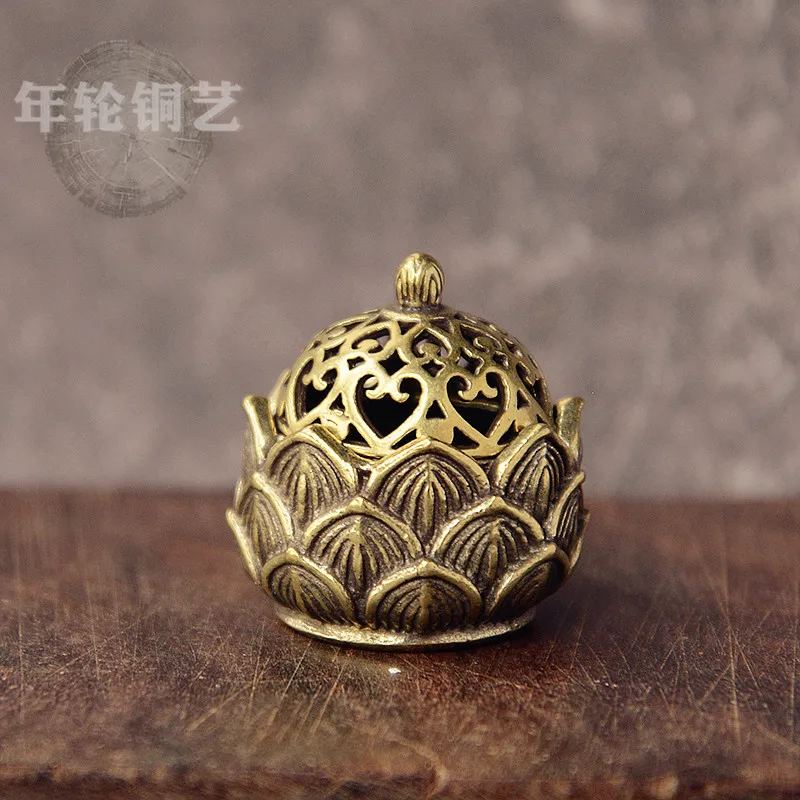 Brass Pocket Lotus Nine Tripod Incense Burner Hollow Incense Worship Tea Table Decoration Small Pieces Mini Incense Burner Incen