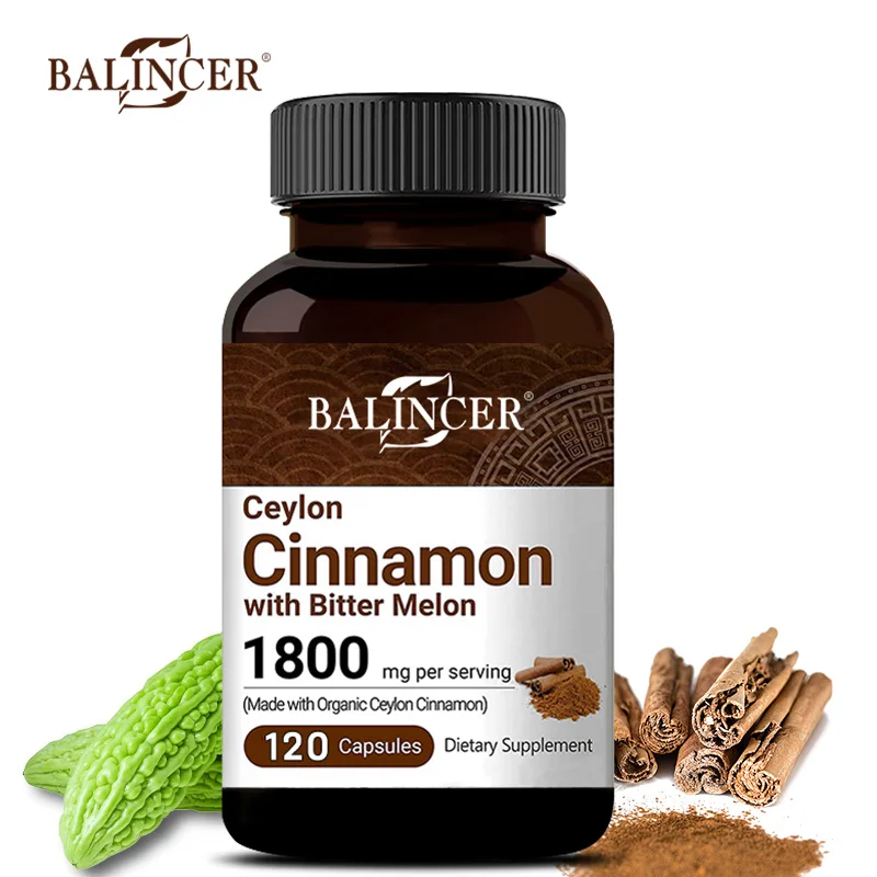 Balincer Ceylon Cinnamon 1800mg Capsules + Bitter Melon - Heart, Blood Sugar Health, Antioxidant & Joint Support, 30/60/120 Caps