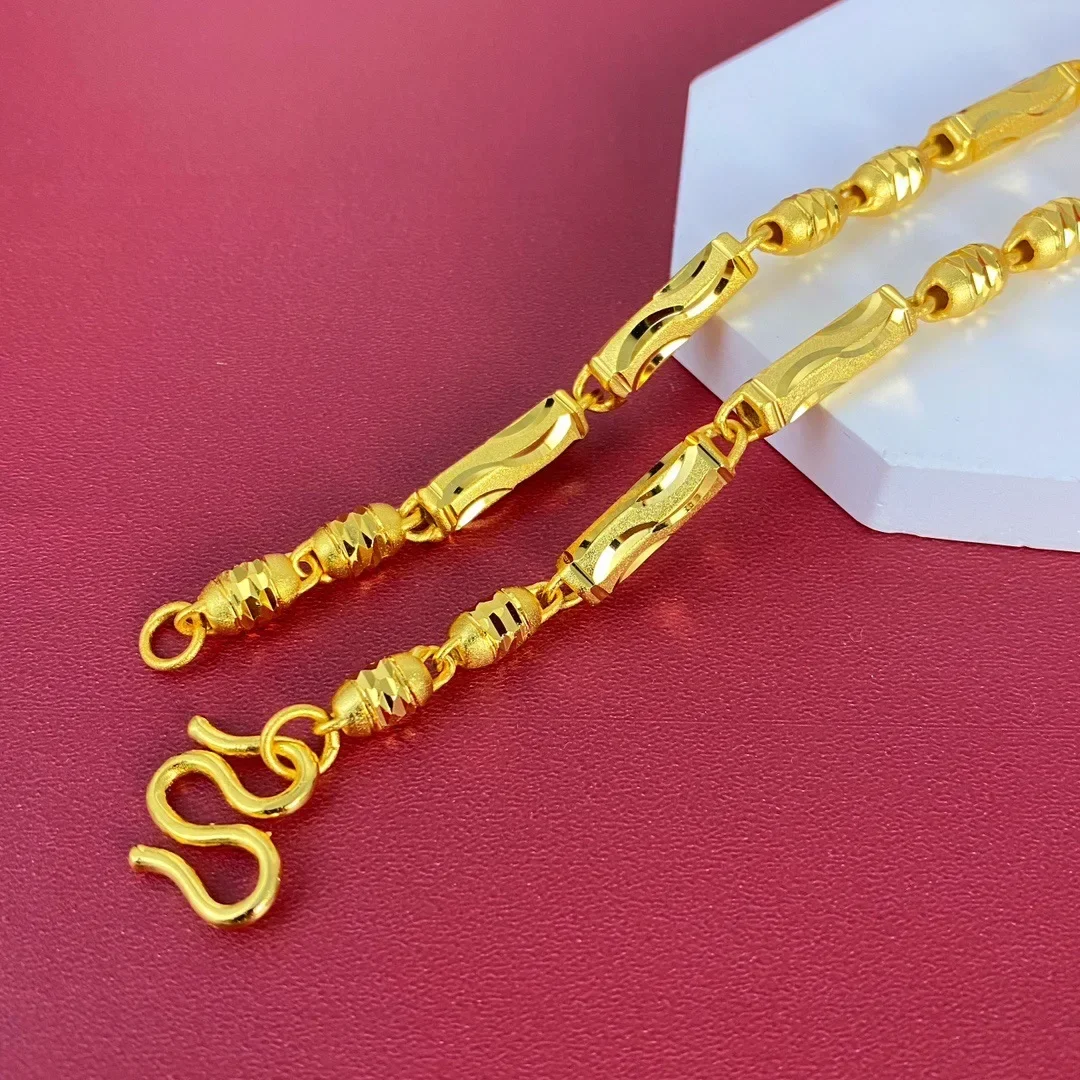 VivoGold VivoGold 9999 24K real gold 6mm new double bamboo men's necklace exquisite fashionable solid gold men's jewelry