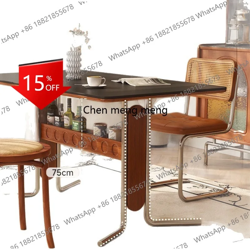 

P178 Slate dining table French retro household small apartment rectangular solid wood dining table