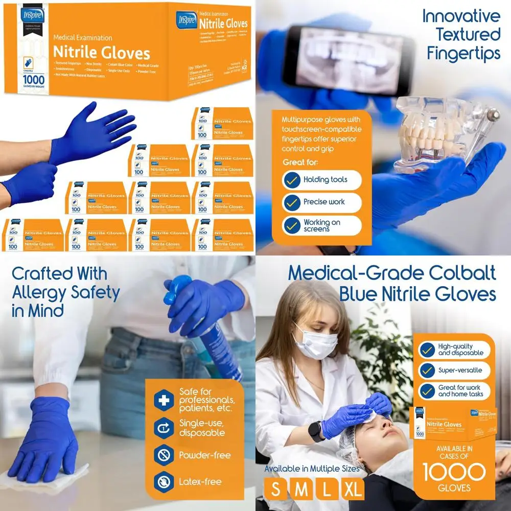 

Нитриловые перчатки среднего размера, одноразовые медицинские смотровые перчатки, перчатки для приготовления пищи и уборки, упаковка 1000 штук (синие)