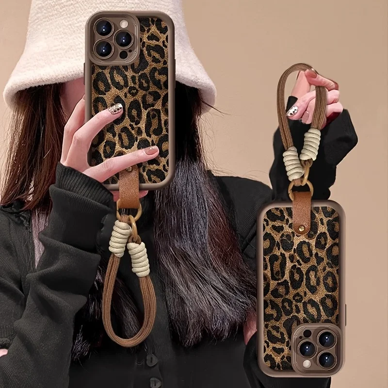 Wrist Strap Leopard Print  Phone Case For iPhone 17 16 15 11 12 13 14 Pro Max Plus Cases 7 8 XR XS 16e INS With Lanyard Cover view 5