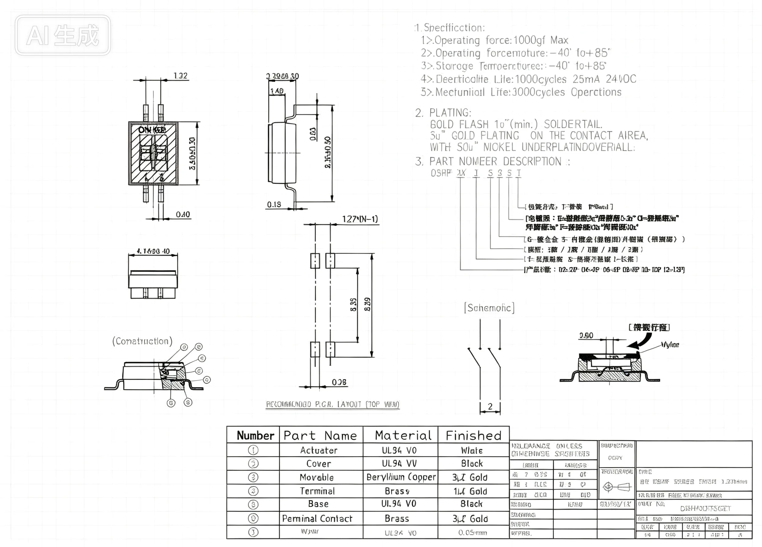 for DIP Switch 1.27mm Pitch SMD 2P 3P 4P 5P 6P 8P 10P