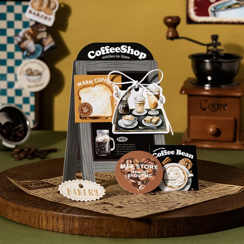 JIANQI 30 pcs/lot Retro Coffee shop theme sticker Pack Retro Art decorative hand tent collage Scrapbooking supplies