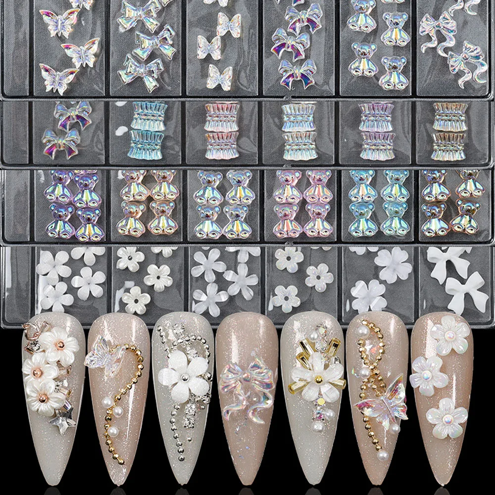 Creative Candy Color Resin Skirt Shape Bow Ribbon AB Crystal Nail Jewelry 3D Nail Decoration Nail Rhinestones Nail Art Bow