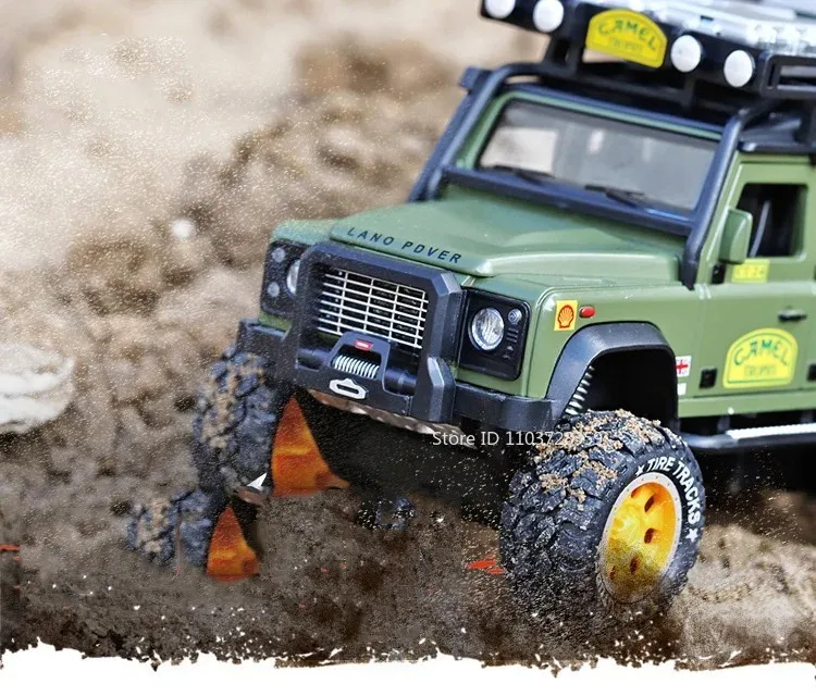 1:28 Camel Cup Land Rover Defender Modellauto Spielzeug Legierung Druckguss UNIMOG RV Geländewagen Sound Licht Türen geöffnet Kinder Geschenke – Detail 1
