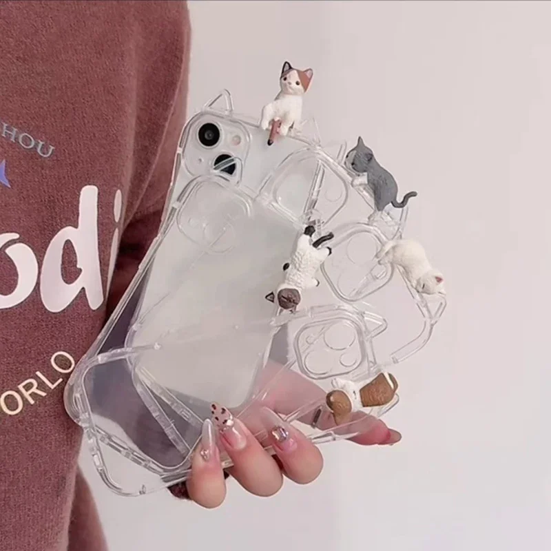 Coque chaton 3D bricolage, Compatible avec IPhone 16 11 12 13 14 15 Pro Max 7 16 8 15 Plus XR X XS Max SE 2020, couverture souple oreilles de chat mignonnes