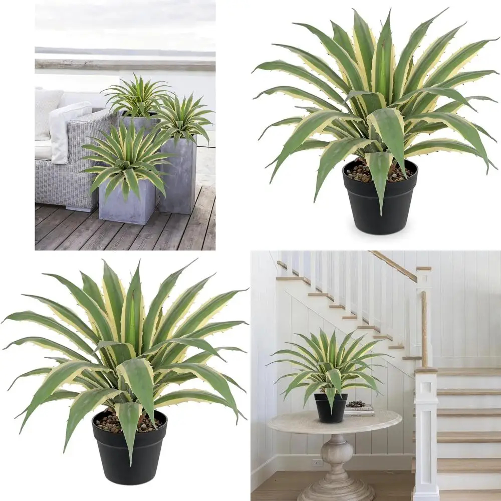 

21.6 Tall Artificial Agave Plant in Black Pot with Real Stone Pebbles, Faux Succulent Aloe for Indoor or Outdoor Home & Garden D
