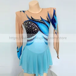 LIUHUO Women Aldult Girl Customize Costume Gymnastics Performance Competition Leotard Ice Figure Skating Dress Dance Blue Teens