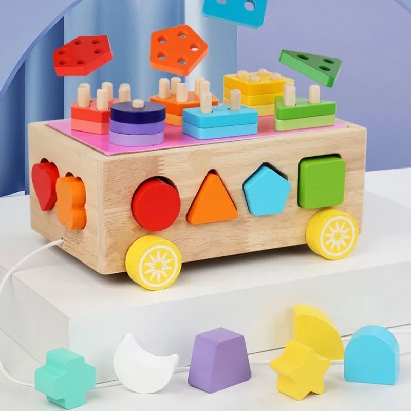 ألعاب خشبية أشكال ملونة متطابقة صندوق ألعاب ألغاز ملون مطرز ألعاب تعليمية معرفية ملونة هدايا للأطفال