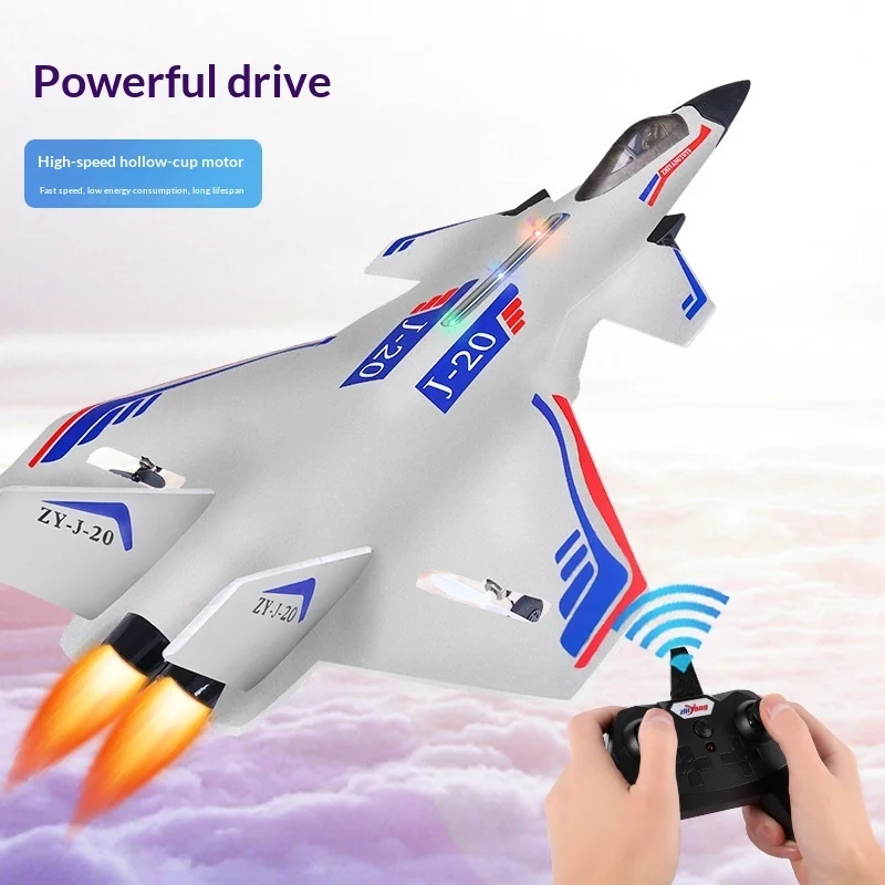 Remote Control J 20 Fighter Airplane Foam Glider Fixed Wing Lightweight Resistant Drop Simulation Rc Aircraft With Led Light